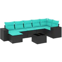 vidaXL Ensemble de 8 canapés de jardin avec coussins, polyrattan noir