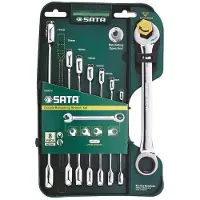 Sata Klucze Płasko-Oczkowe 8szt.Z Podwójną Grzechotką (10 mm, 11 mm, 12 mm, 13 mm, 14 mm, 15 mm, 16 mm, 17 mm, 18 mm, 19 mm, 8 mm, 9 mm)