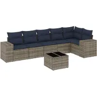 vidaXL Ensemble de 7 canapés de jardin avec coussins, gris, polyrattan