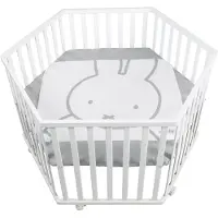 Roba Parc Bébé Hexagonal En Bois Miffy + Tapis De Parc Et Roulettes Avec Freins - Base Ajustable En Hauteur - Blanc