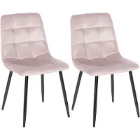 CLP Lot 2 Chaises avec pieds en métal assise en velours Rose