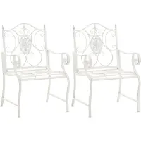 CLP Lot 2 Chaises De Jardin Avec Accoudoirs En Métal Blanc Antique