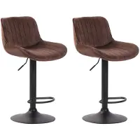 CLP Lot de 2 tabourets de bar Lentini en velours, pivotants et réglables en hauteur, assise marron, piètement noir