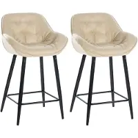 CLP Tabourets de bar Gibson (lot de 2) - revêtus de tissu, pieds en métal noir - Couleur crème