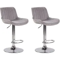 CLP Lot de 2 tabourets de bar Lentini en velours, pivotants et réglables en hauteur, gris, piètement chromé