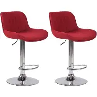 CLP Lot de 2 Tabourets de bar réglable en tissu Rouge