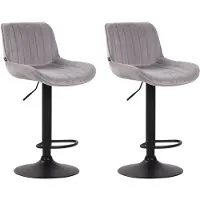 CLP - Ensemble de 2 tabourets bar Lentini, revêtus en velours, pivotants et réglables en hauteur | Couleur : gris, structure : noire