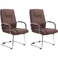 CLP Lot 2 chaises cantilever pieds en métal assise en tissu Marron