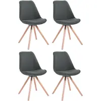 CLP Lot de 4 chaises d'appoint Toulouse en tissu, forme arrondie, avec coussin d'assise et pieds ronds en bois, gris foncé, structure couleur naturel