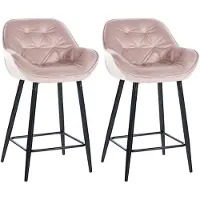 CLP Lot de 2 tabourets de bar Gibson, rembourrés avec repose-pieds, rose, en velours