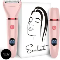 Sansbeauté Rasoir féminin 2 en 1 avec écran - Visage - Aisselles - Jambes - Maillot - - Rasoir féminin - Epilation visage femme - Tondeuse femme - Rasoir bikini - Rechargeable par USB