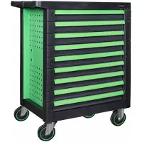 JBM Chariot à Outils 9 Tiroirs égaux Vert - Vide
