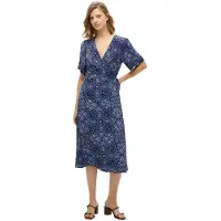 Superdry Femme Robe Midi Portefeuille Imprimée Navy Taille: 34