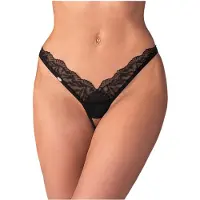 Obsessive - string femme transparent dentelle - noir - L/XL