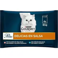 Purina Sauce Gourmet Perle Delicias Thon Saumon 4x85g Snack Pour Chat 12 Unités