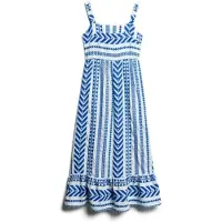 Superdry Statement Tiered Sleeveless Long Dress Bleu L Femme