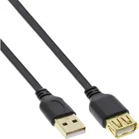InLine 34603F Rallonge câble plat USB 2.0, A prise / prise femelle, noir, contacts or, 3m
