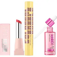 Maybelline Viral Favourites Make Up Bundle with Grippy Primer, Colossal Mascara and Lifter Glaze Lip Balm (Various Shades) - Rose Bite
