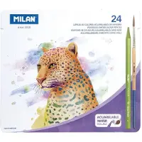 Milan Metal Box 24 Todocolor Colour Pencils 100% Watersoluble Lead + 1 Brush Multicolore