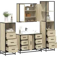 vidaXL Ensemble de meubles de salle de bain 4 pièces en bois composite chêne Sonoma
