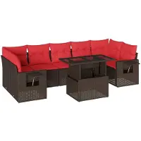 vidaXL Ensemble de 8 canapés de jardin avec coussins, brun, polyrattan
