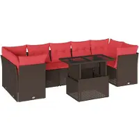 vidaXL Ensemble de 8 canapés de jardin avec coussins, brun, polyrattan