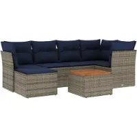 vidaXL Ensemble de 7 canapés de jardin avec coussins, gris, polyrattan