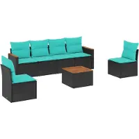vidaXL Ensemble de 7 canapés de jardin avec coussins, polyrattan noir