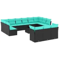 vidaXL Ensemble de 14 canapés de jardin avec coussins, polyrattan noir