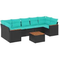 vidaXL Ensemble de 8 canapés de jardin avec coussins, polyrattan noir
