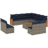 vidaXL Ensemble de 12 canapés de jardin avec coussins, gris, polyrattan