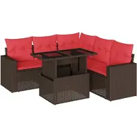 vidaXL Ensemble de 6 canapés de jardin avec coussins, marron, polyrattan