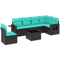 vidaXL Ensemble de 7 canapés de jardin avec coussins, polyrattan noir