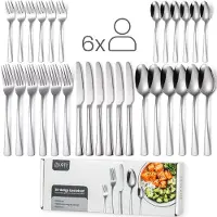 Loti Living Set de couverts 30 pièces - 6 personnes - Set de couverts 6 personnes - Cuillères, couteaux, fourchettes, fourchettes à gâteau - Couverts lavables au lave-vaisselle - Acier inoxydable de