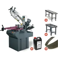 Optisaw Scie à ruban pour métaux -45°/+60° capacité 255 mm 1,5 kW 400 V avec convoyeurs 1 m et 2 m + 5 lames de scie et 5 L d'huile de refroidissement S300DG PACK2