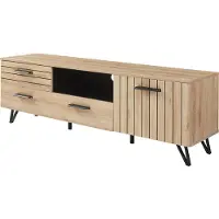 En.casa Armoire TV 'Noppen' avec tiroir et 2 portes 150 x 38 x 49 cm imitation chêne