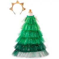 Great Pretenders Déguisement - Robe de sapin de Noël - Vert/Or - - 5-6 ans (110-116) - Costumes
