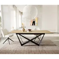 DELIFE Table à manger Edge 180-220x100 céramique Laminam Sabbia couleur chêne Spider acier plat noir extensible