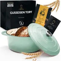 Chefarone Poêle en fonte 4,7 L - Sans PFAS - Poêle à rôtir avec couvercle - Compatible avec toutes les sources de chaleur - Émaillée verte