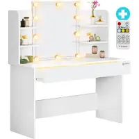 Casaria Coiffeuse Lucia blanche 108x40x150cm avec éclairage LED