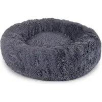 Lionto Donut Lit pour chien, canapé rond pour chien avec housse en peluche & picots antidérapants, doux & confortable, 50 cm de diamètre, gris foncé