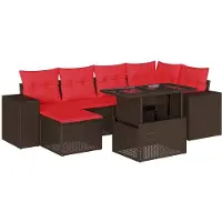 vidaXL Ensemble de 7 canapés de jardin avec coussins, marron, polyrattan