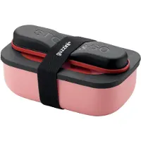 Guzzini Lunch Box Blanche Rose Avec Compartiment Et Set De 3 Couverts En Inox