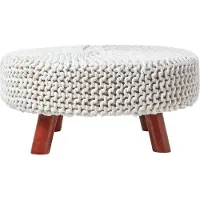 Homescapes Tabouret Tricot Pieds En Bois 62 X 62 X 30 Cm Blanc