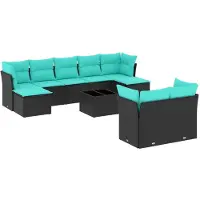 vidaXL Ensemble de 10 canapés de jardin avec coussins, polyrattan noir