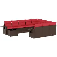 vidaXL Ensemble de 11 canapés de jardin avec coussins, marron, polyrattan