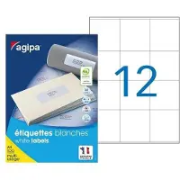 Agipa Apli-Agipa Etiquettes - Adhésif Permanent - Blanc - 70 X 67.7 Mm 1200 Étiquette(S) (100 Feuille(S) X 12 Boîte - Étiquettes