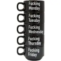 Fisura . Hm1195 Tasses À Café Empilables Set De 5 Jours Fucking Week Noir Et Blanc Céramique H23,5 X 8 X 11 Cm