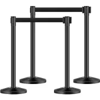Vevor Colonne de barrage (pack de 4) avec 4 sangles rétractables, colonne de barrage en acier carbone avec socle creux, pour mariages, expositions, Noir