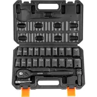 Vevor Jeu de Douilles à Choc 1/2" Jeu de 20 Douilles à Impact avec Outil à Cliquet 13-24 mm 7/16-15/16 po 6 Pans Acier Allié CR-V HRC 42-48 Repère de Taille Facile avec Mallette pour Réparation Auto